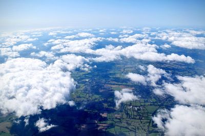 Aerial view of landscape covered with clouds