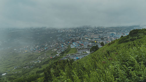 Petropavlovsk kamchatsky in the fog. russia