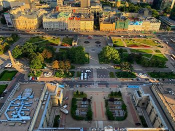 High angle view of buildings in city