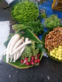 High angle view of vegetables for sale