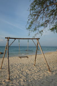 Scenic view of beach against cloudy sky