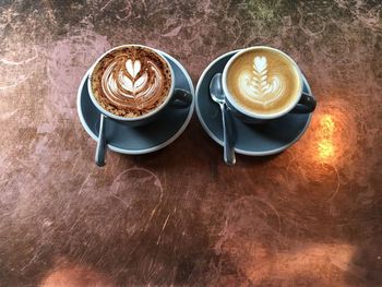 Directly above shot of coffee cup on table