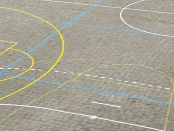 High angle view of soccer field