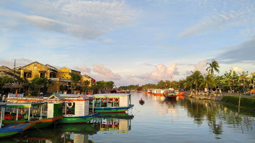 Boats moored in sea