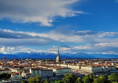 Cityscape against sky in town