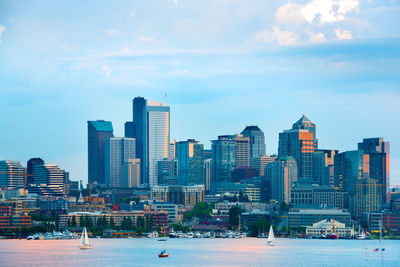 Modern buildings in city against sky