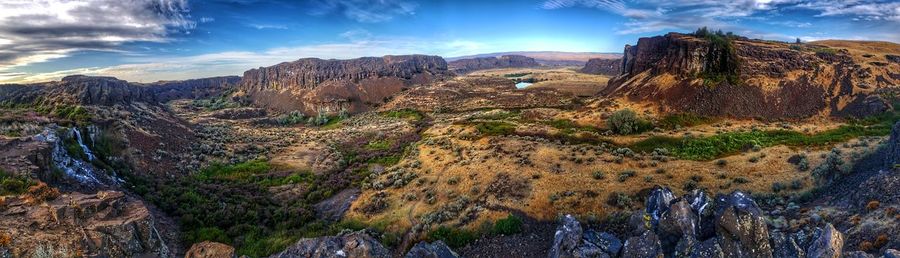 Panoramic view of landscape against cloudy sky