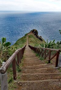 Steps by sea against sky