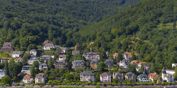 High angle view of buildings in town