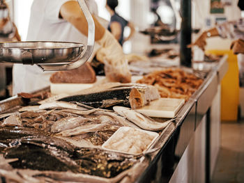 High angle view of fish for sale at market