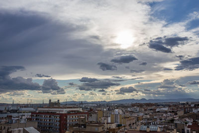 High angle shot of townscape against sky