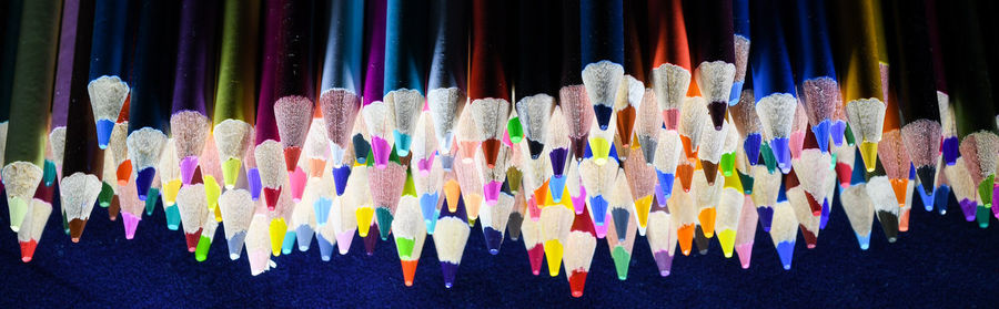 Close-up of multi colored pencils for sale