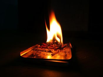 Close-up of fire in the dark