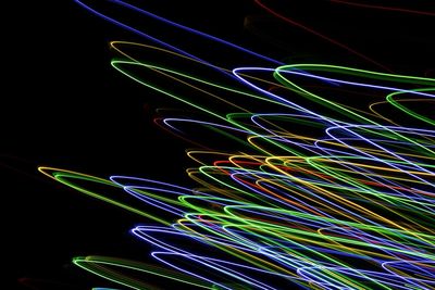 Close-up of light trails over black background