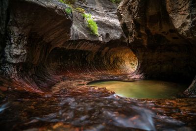 Close-up of rock formation in tunnel