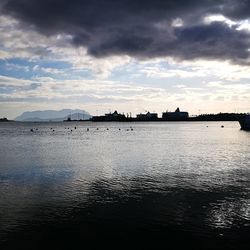 Scenic view of sea against dramatic sky