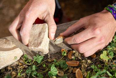 Close-up of hands working