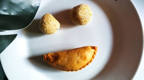 High angle view of bread in plate