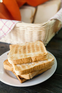 High angle view of breakfast in plate on table