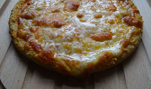 High angle view of pizza on table