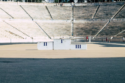 Empty benches in building