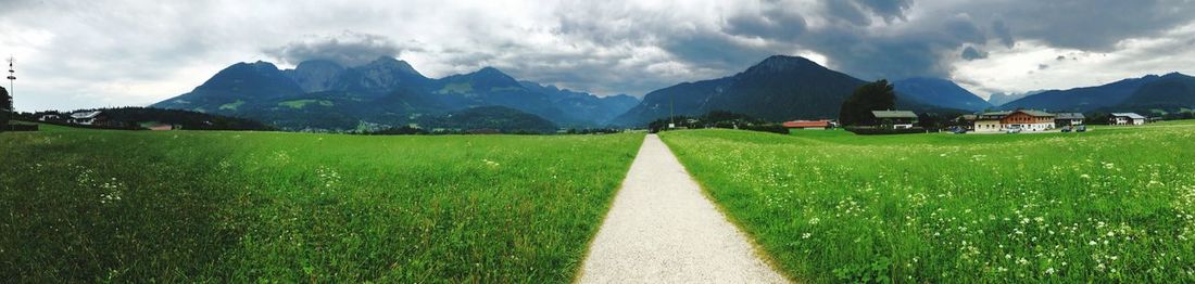 Panoramic view of landscape and mountains against sky