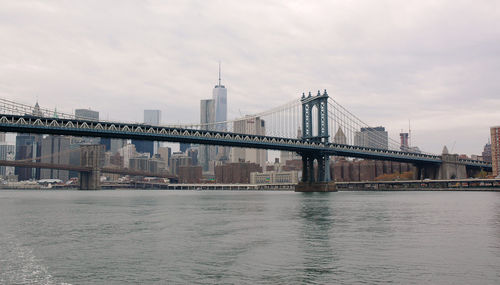 Bridge over river with buildings in background