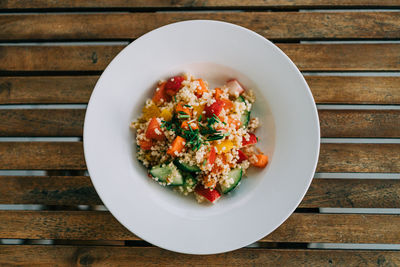 Directly above shot of salad in bowl on table