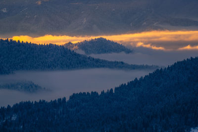 Scenic view of mountains against sky during sunset