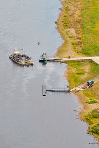 The ferry near the city of rathen on the river elbe in saxony germany is just leaving