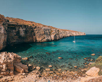 Scenic view of sea against clear sky