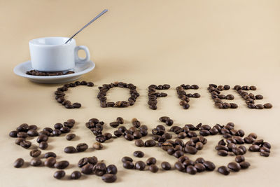 Close-up of coffee cup on table