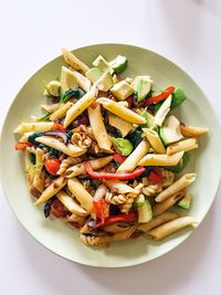 High angle view of salad in plate on table