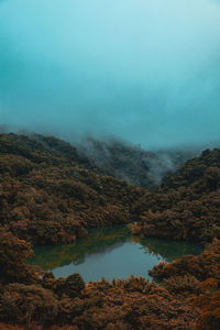 Thousand island lake in haze