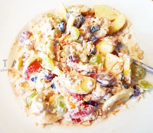 High angle view of breakfast served in plate