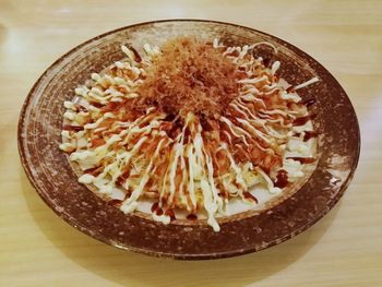 Directly above shot of noodles in bowl on table
