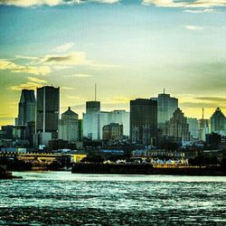 City skyline at sunset