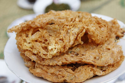 High angle view of bread in plate