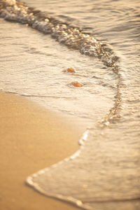 High angle view of wet sand on beach