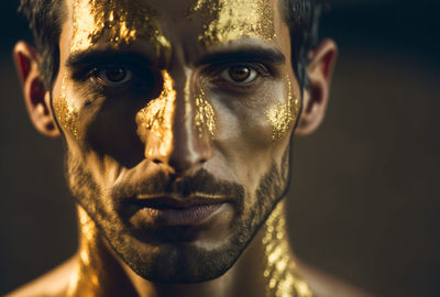 Close-up of statue gold man