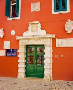 Closed door of building