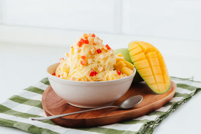 Close-up of breakfast on table