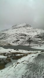 Scenic view of snow covered mountains