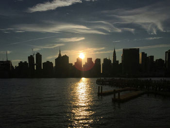 City skyline at sunset