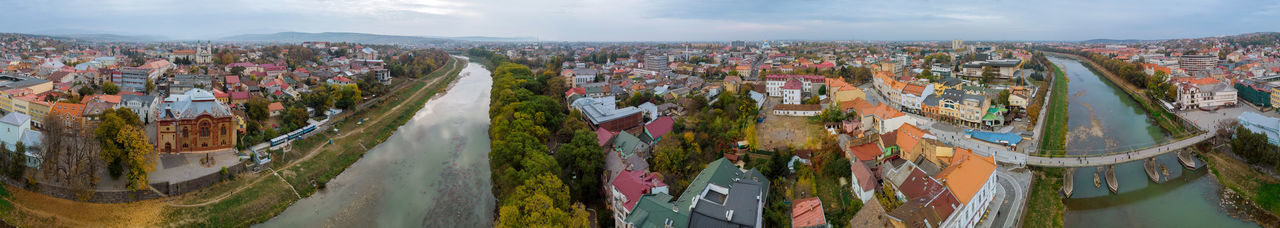 High angle view of buildings in city