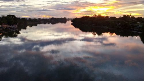 Scenic view of lake against sky during sunset