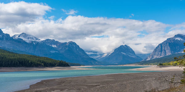 Scenic view of sea and mountains against sky