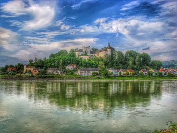View of river with buildings in background