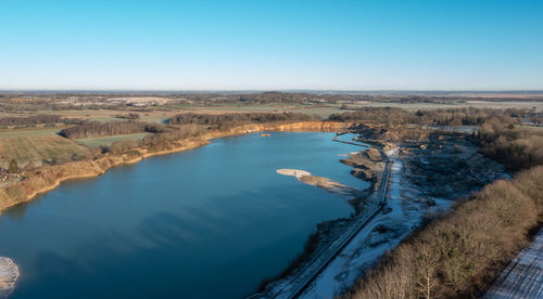 Gravel quarrying in a gravel pit during a drone flight