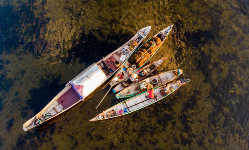 High angle view of ship in sea